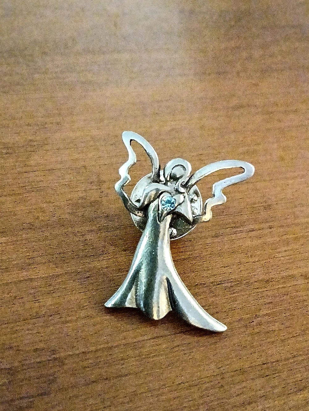 CAMCO Vintage Angel Lapel Pin with Blue Rhinestone 1"